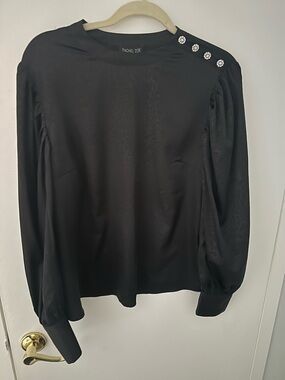 Rachel Zoe Black Puff-Sleeve Jewel-Button Blouse